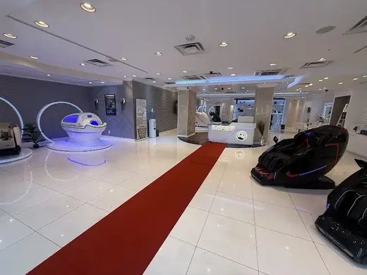 Sleek reception area with modern wellness equipment at Honolulu Wellness detox center in Hawaii.